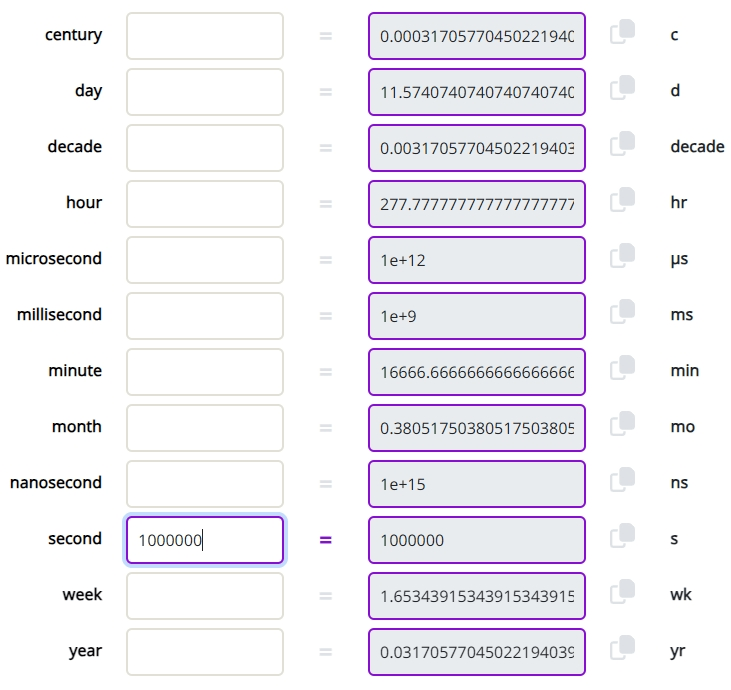 Seconds to Years conversion calculator